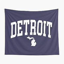 Detroit Michigan College Style Tapestry with State Shape