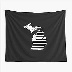 Michigan USA Flag Silhouette Stars and Stripes Tapestry