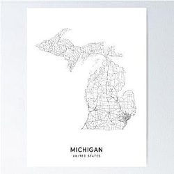 Michigan State Map Art Print by LandSart Poster