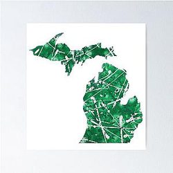 Green and White Michigan Abstract Art Wall Decor