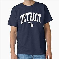 Detroit Michigan College Style Curved Text with State Classic T-Shirt