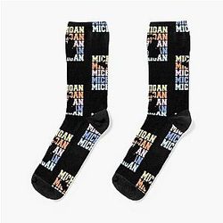 Michigan Colorful Map Silhouette Fan Socks