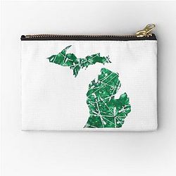 Green Michigan White Abstract Art Zipper Pouch