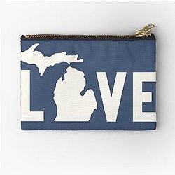 Michigan Love All White Zipper Pouch
