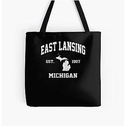 East Lansing Michigan Vintage State Athletic Style Tote Bag