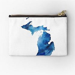 Michigan Blue Watercolor Silhouette Pouch