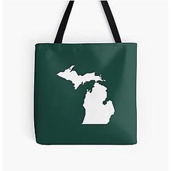 State of Michigan Green and White All Over Print Tote Bag