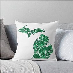 Green Michigan White Abstract Art Throw Pillow