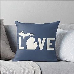 Michigan Love All White Throw Pillow