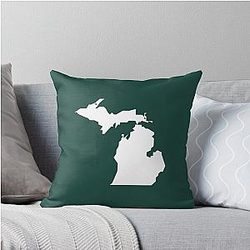 State of Michigan Green and White Throw Pillow