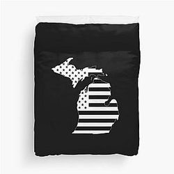 Michigan USA Flag Silhouette Stars State Outline Duvet Cover