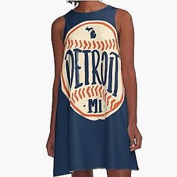 Detroit Michigan Hand-Drawn Script Design A-Line Dress
