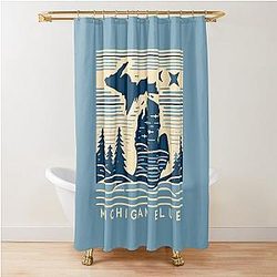 Michigan Blue Serenity Minimalist Line Art Shower Curtain