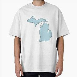 Michigan Home State Outline Oversized T-Shirt Blue