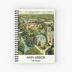Ann Arbor Michigan Vintage Travel Art of M Campus Spiral Notebook