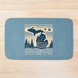 Michigan Blue Serenity Minimalist Line Art Bath Mat