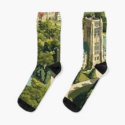 Ann Arbor Michigan Vintage Art - University of Michigan Campus Illustration Socks