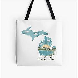 Michigan Illustrated Graphic Tote Bag