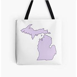 Michigan State Outline Purple Tote Bag