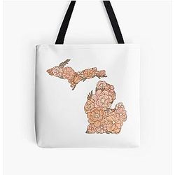 Michigan State Flowers All Over Print Tote Bag