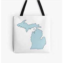 Michigan State Outline Blue Print Tote Bag