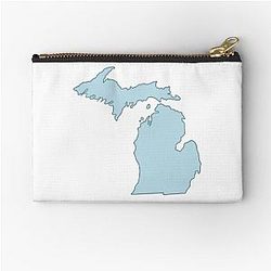 Michigan Home State Outline Blue Zipper Pouch