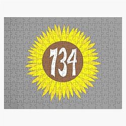 Hand Drawn Michigan Sunflower 734 Area Code Jigsaw Puzzle