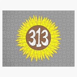 Hand Drawn Michigan Sunflower 313 Area Code Jigsaw Puzzle