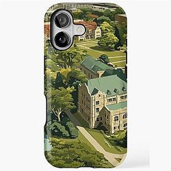 Ann Arbor Michigan Vintage Travel Art U of M Campus Illustration iPhone Case
