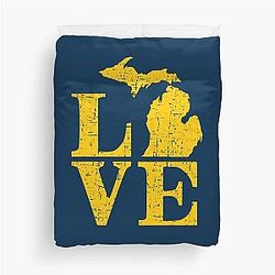 Love Michigan Vintage Wolverine State Pride Duvet Cover