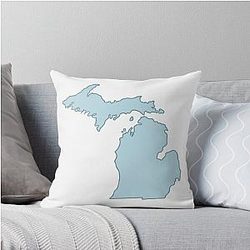 Michigan Home State Outline and Blue Throw Pillow