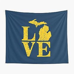 Love Michigan Vintage Wolverine State Pride Tapestry