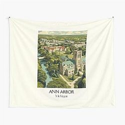 Ann Arbor Michigan Vintage Travel Art U of M Campus Tapestry
