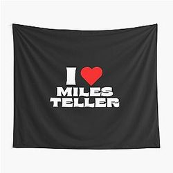 I Love Miles Teller White Font Tapestry