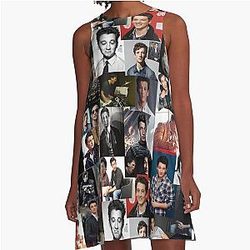 Miles Teller Abstract Square Photos Collage A-Line Dress