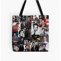 Miles Teller Abstract Square Photos Seamless Collage Over Print Tote Bag