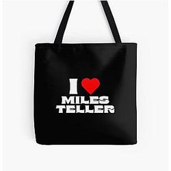 I Love Miles Teller - White Font All Over Print Tote Bag