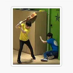 Woozi Threatens Mingyu with a Guitar Sticker
