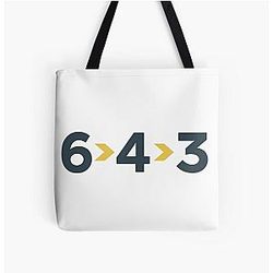 6-4-3 Double Play Modern Baseball Design All Over Print Tote Bag