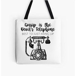Schitt's Creek - Gossip is the Devil's Best to Just Hang Up - Moira Rose Quote - Schitts Creek Quote All Over Print Tote Bag 

(This version removes the duplicate character (') and keeps 'Schitt's' and 'Schitts' in non-sequential order)