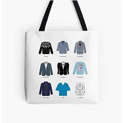 Schitt's Creek Iconic Costumes David Rose Patrick Brewer Stevie Budd Johnny Rose Moira Rose Jocelyn Schitt Roland Schitt Ted Mullins Alexis Rose All Over Print Tote Bag