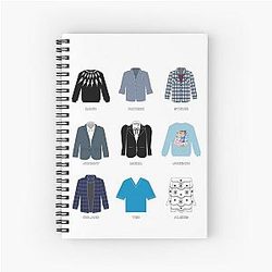 Schitt's Creek Iconic Costumes for David Rose, Patrick Brewer, Stevie Budd, Johnny Rose, Moira, Jocelyn Schitt, Roland Schitt, Ted Mullins and Alexis Rose Spiral Notebook