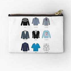 Schitt's Creek Costumes for David Rose, Stevie Budd, Johnny Rose, Moira Rose, Jocelyn Schitt, Roland Schitt, Ted Mullins and Alexis Rose Zipper Pouch
