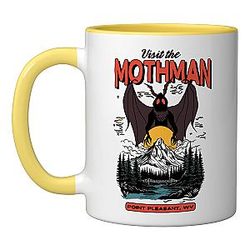 Visit the Mothman Funny Ceramic Mug, Yellow/White