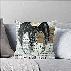 Mothman newspaper articles toss pillow