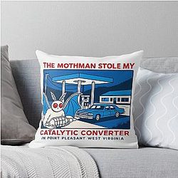 The Mothman Stole my Catalytic Converter in Point Pleasant Throw Pillow