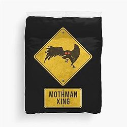 Mothman Crossing Sign - Yellow Mothman Sign Duvet Cover