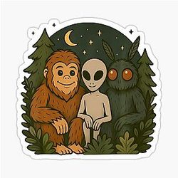 Whimsical Cute Mothman Bigfoot Alien Funny Cryptid Art Decal