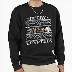 Merry Cryptids Ugly Christmas Sweatshirt Pullover Jersey Mothman Dogman Sasquatch Wendigo