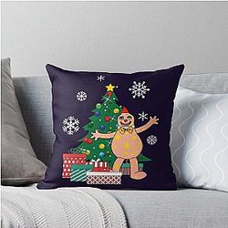 Mr Blobby Around the Christmas Tree Throw Pillow